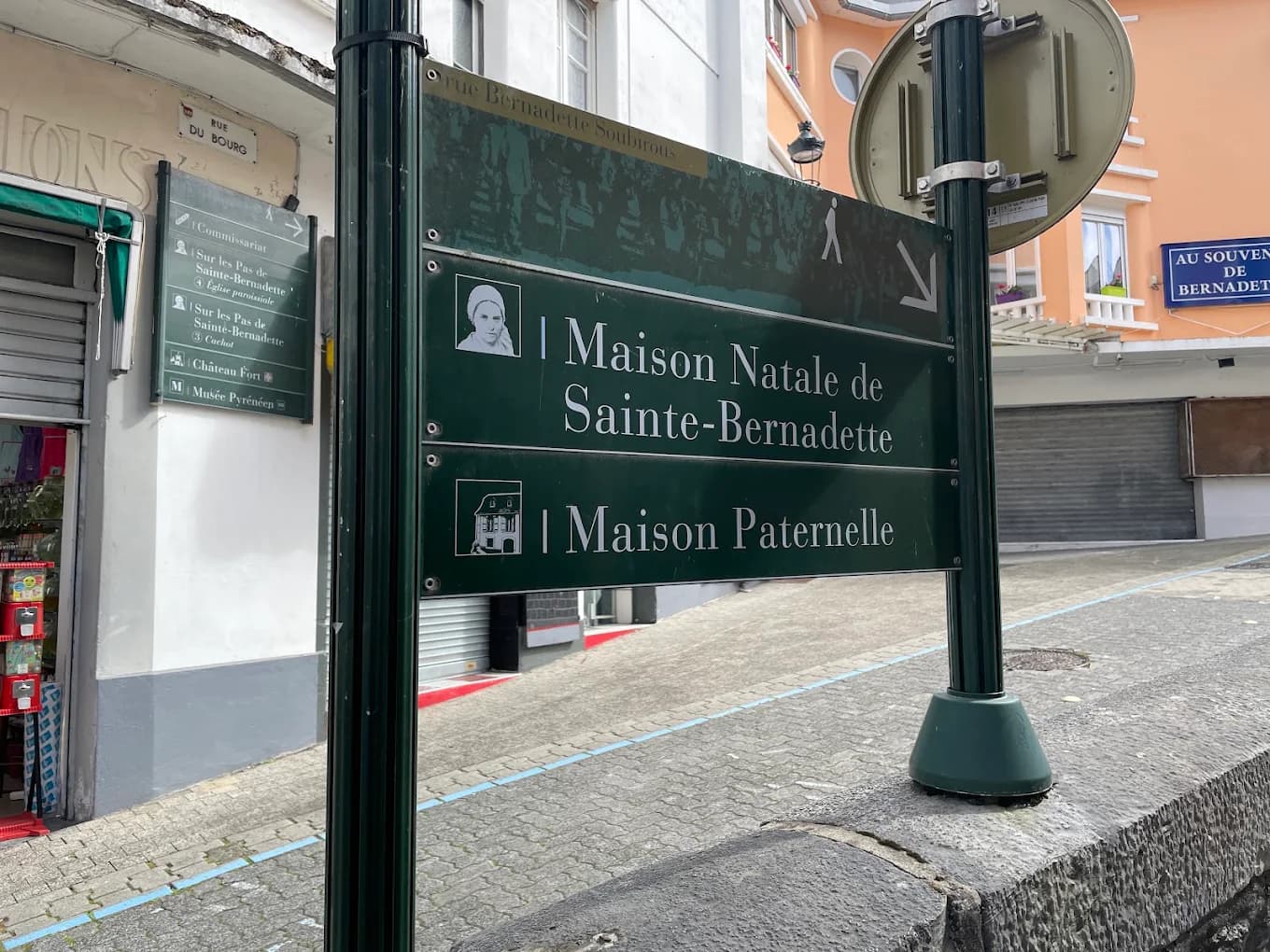 Street sign to the Paternal Home of Saint Bernadette in Lourdes